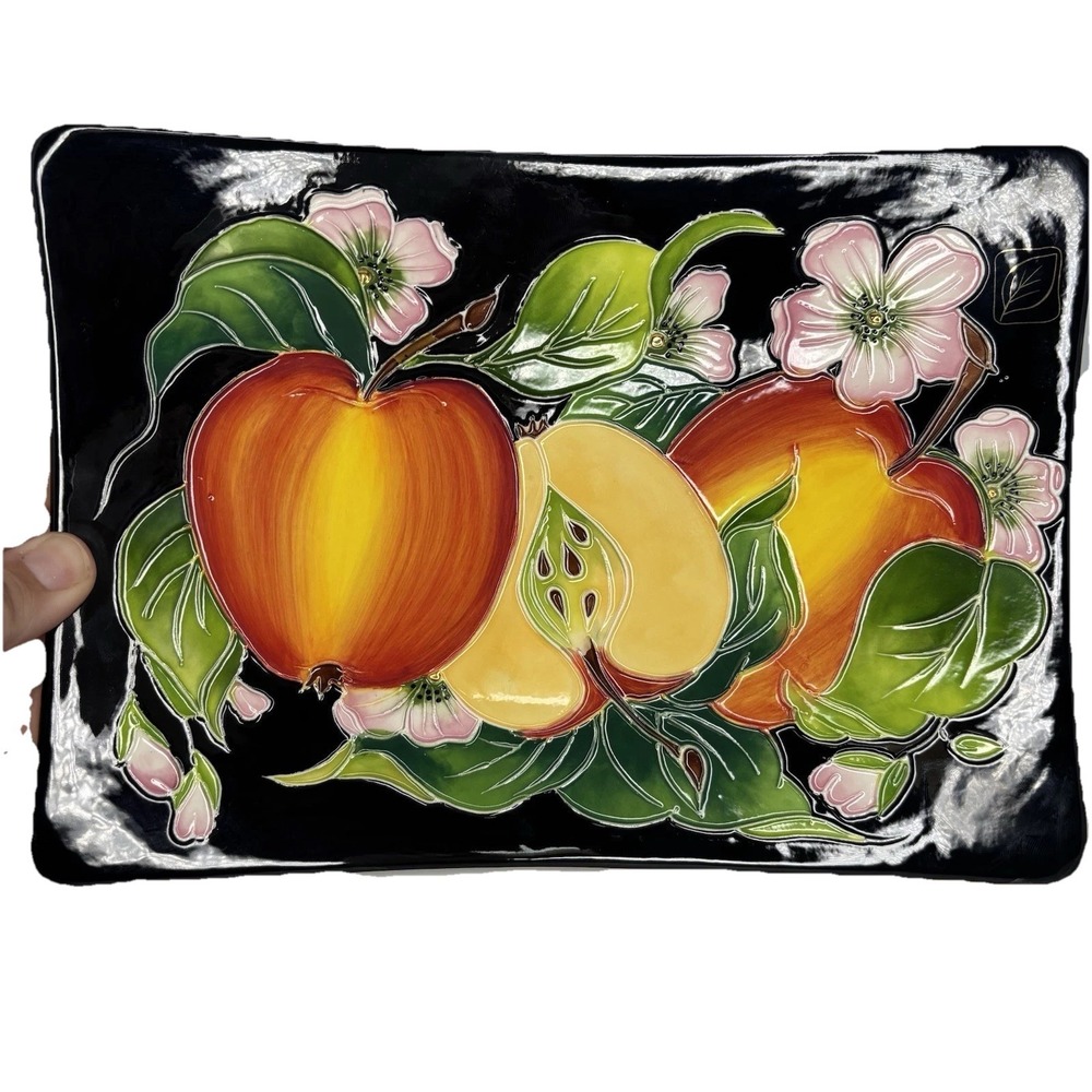 Blue Sky Jeanette J McCall Apple Blossoms Plate Tray 2004 Raised Relief Outline